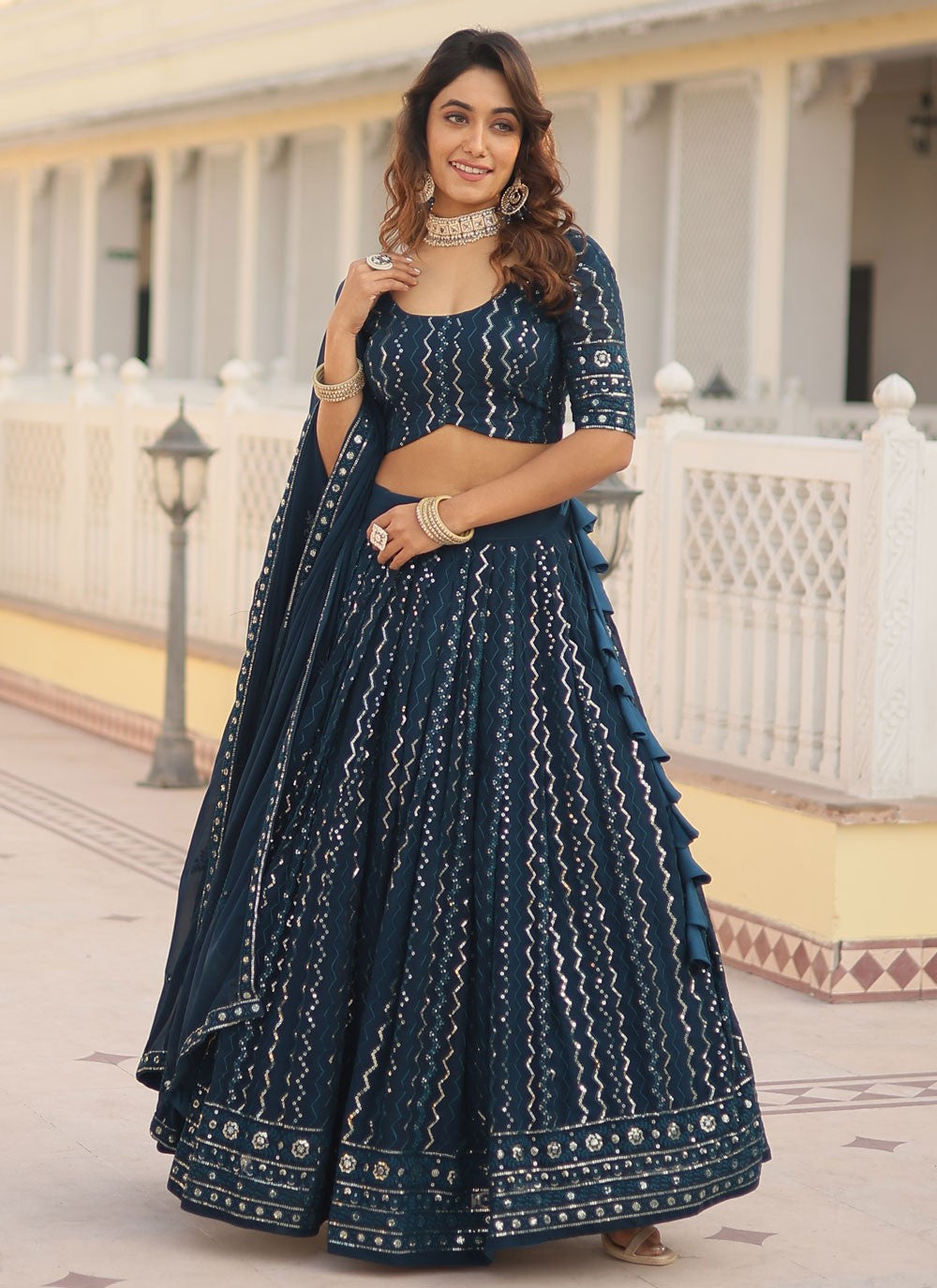 Embroidered Faux Georgette A - Line Lehenga - L1432