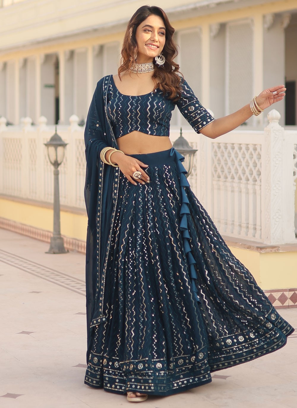 Embroidered Faux Georgette A - Line Lehenga - L1432