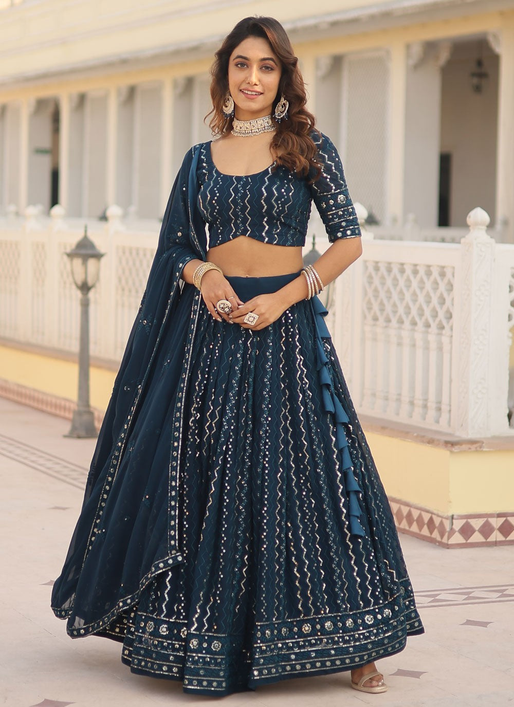 Embroidered Faux Georgette A - Line Lehenga - L1432