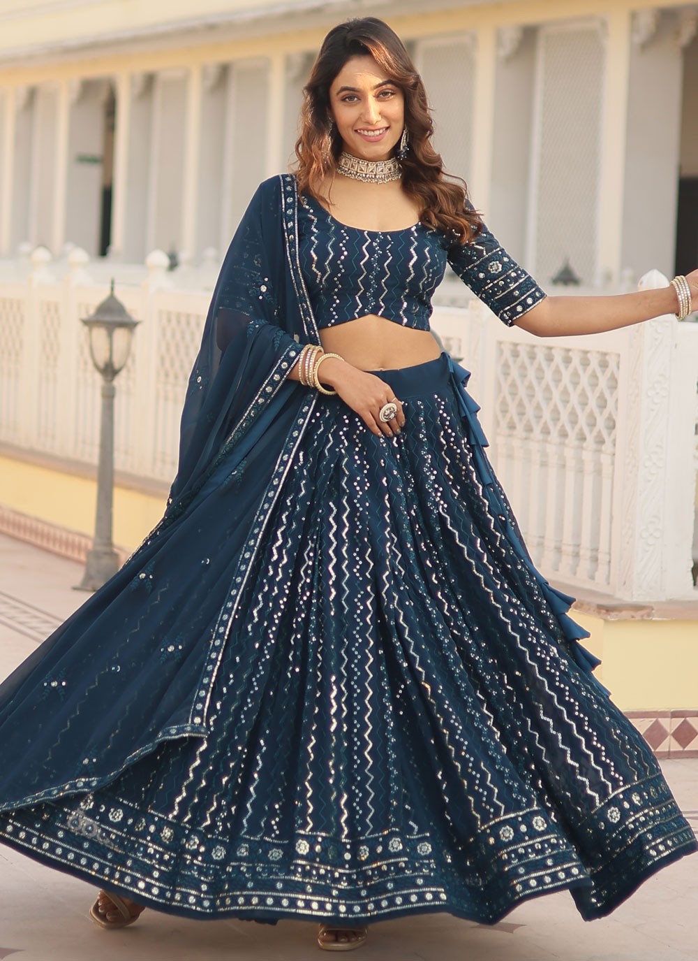 Embroidered Faux Georgette A - Line Lehenga - L1432