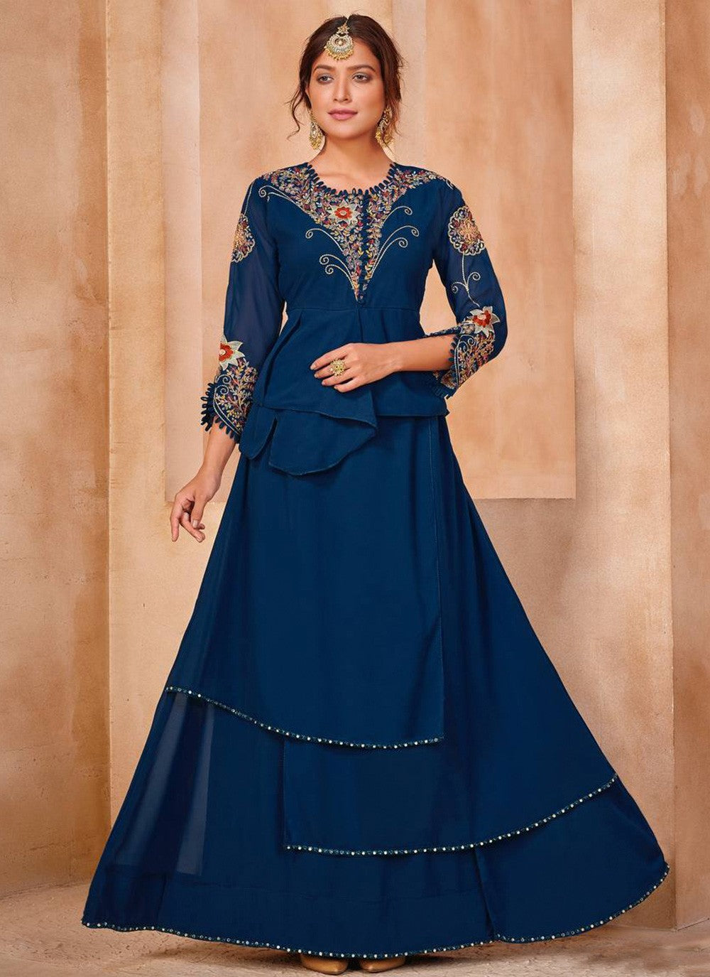 Embroidered Faux Georgette A - Line Lehenga - L0276