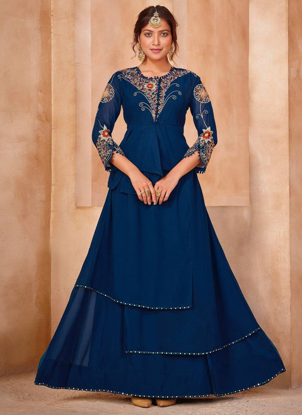 Embroidered Faux Georgette A - Line Lehenga - L0276