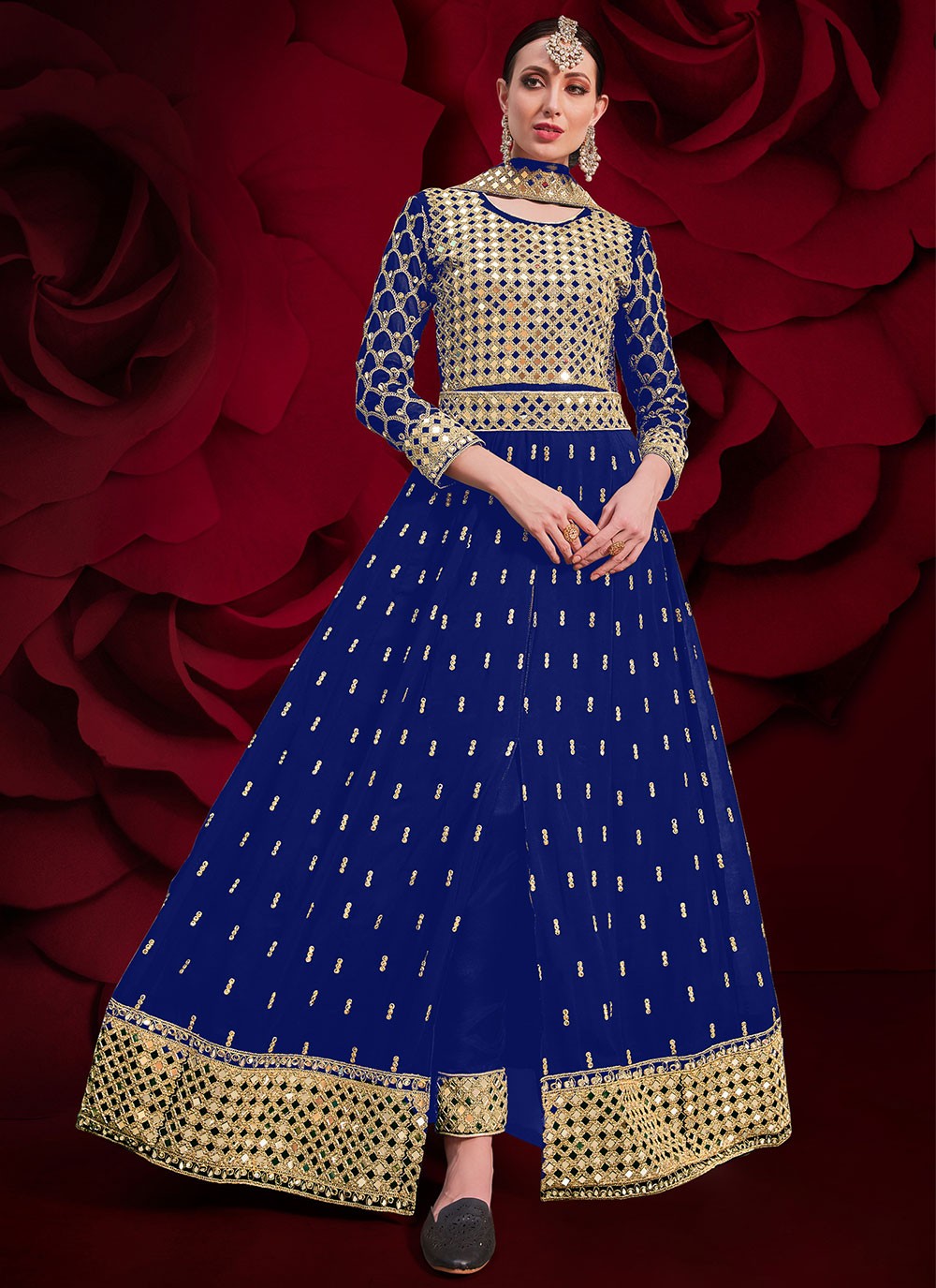 Faux Georgette Floor Length Anarkali - T214