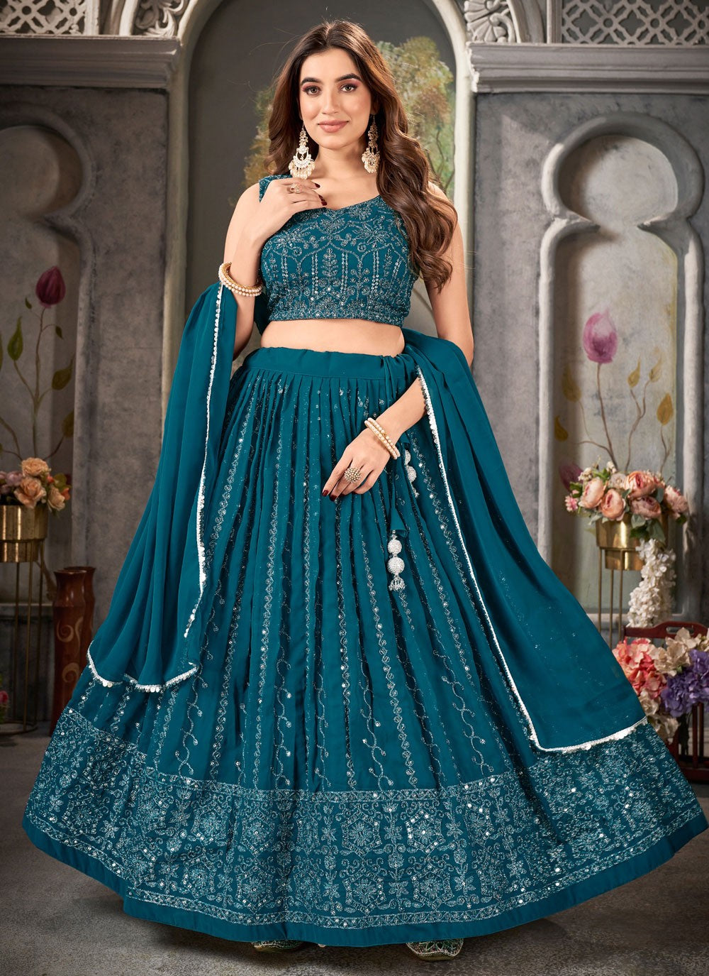 Embroidered Georgette A - Line Lehenga - L1488