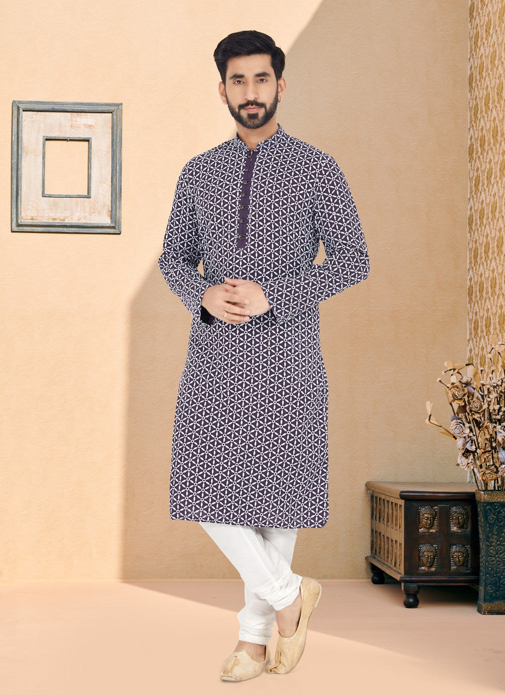 Embroidered Georgette Blue Kurta Pyjama - M4977