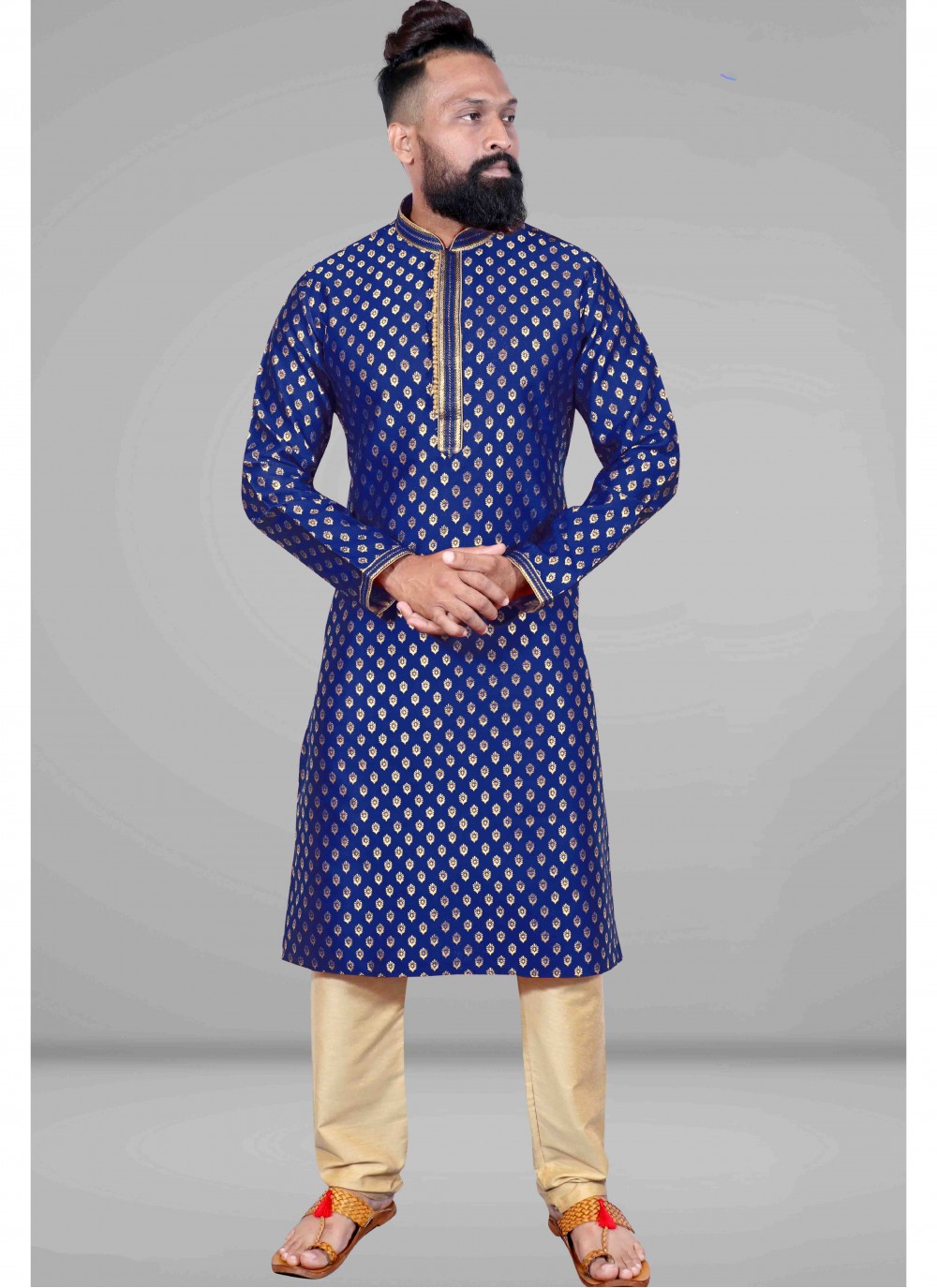 Embroidered Jacquard Blue Kurta Pyjama - M1825