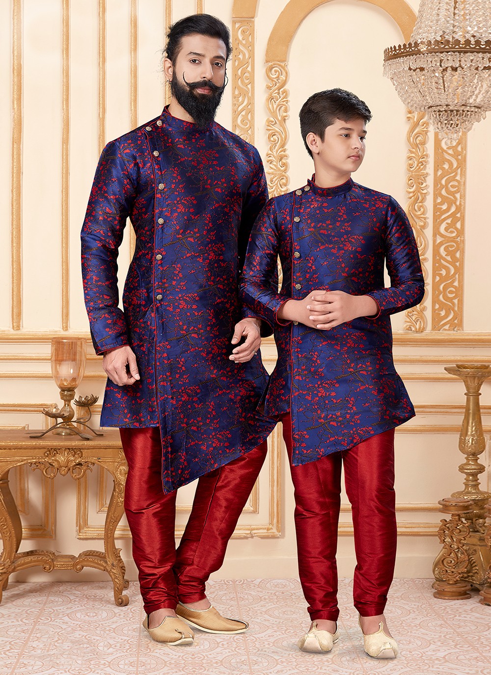 Embroidered Silk Blue Kurta Pyjama - M1898