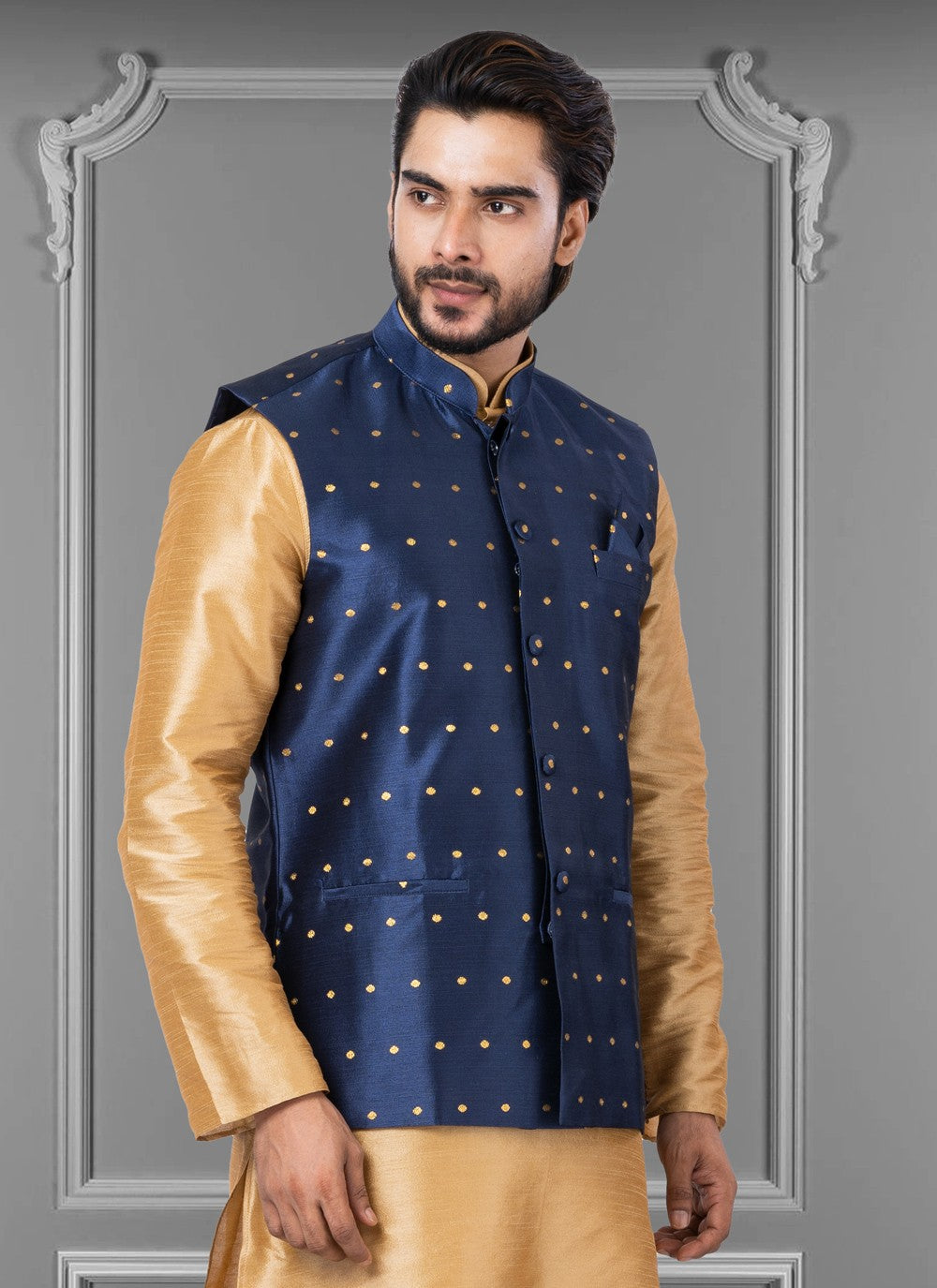 Embroidered Malbari Silk Blue Nehru Jackets - M3818