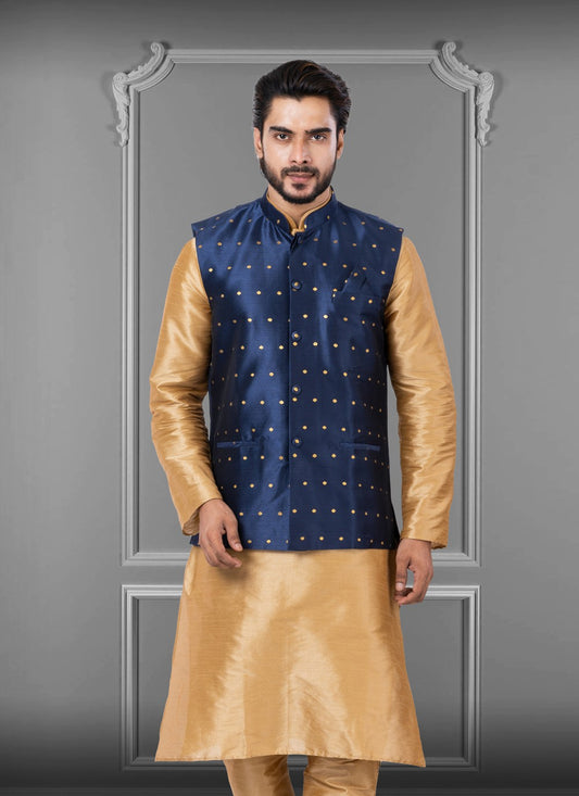 Embroidered Malbari Silk Blue Nehru Jackets - M3818