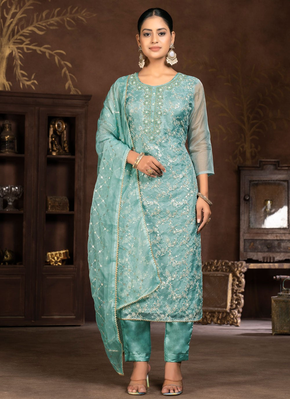 Organza Pant Style Suit - T2093