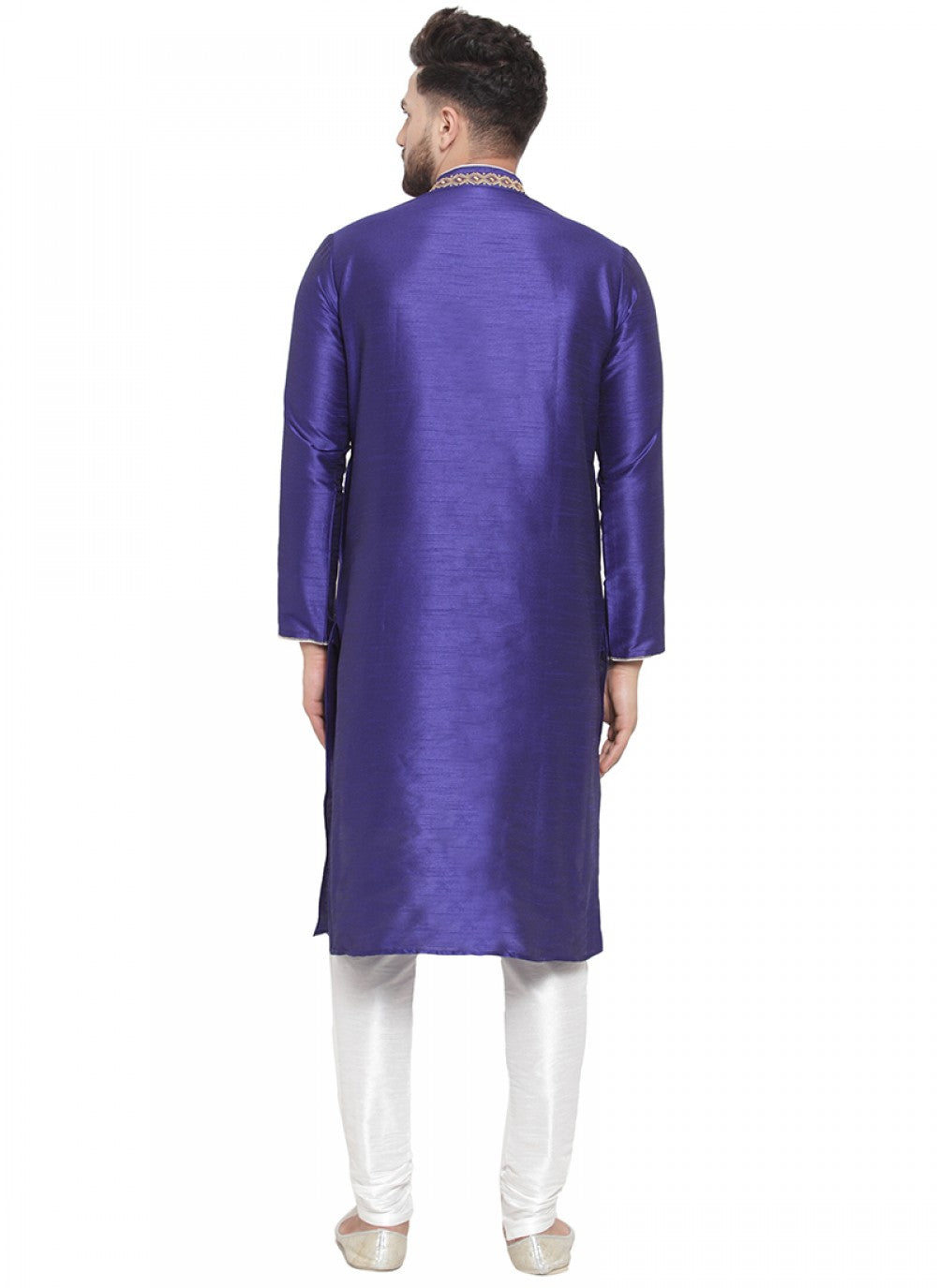 Embroidered Art Dupion Silk Blue Kurta Pyjama - M1395