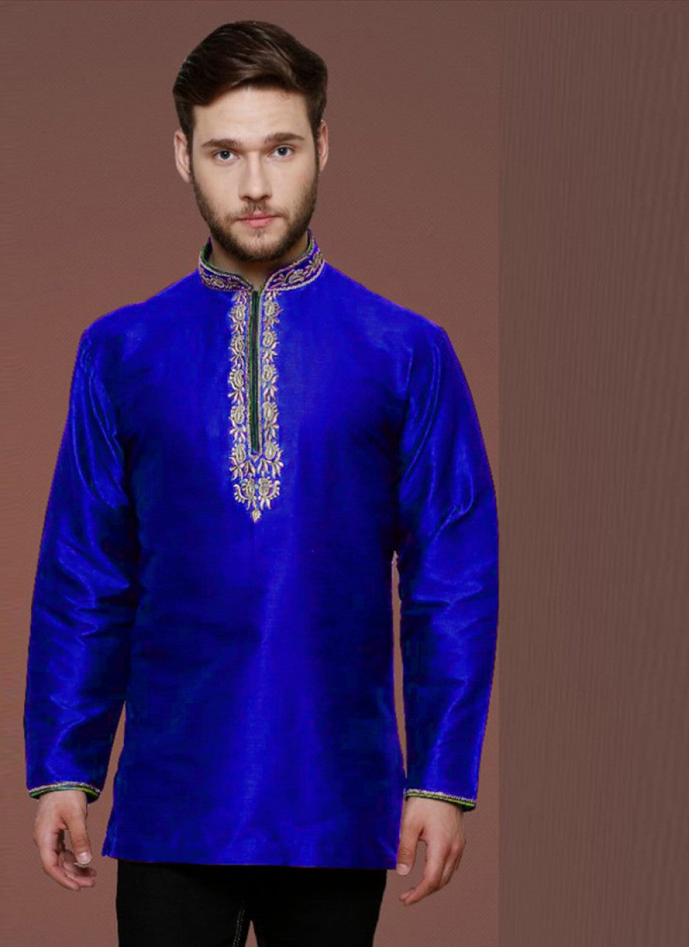 Embroidered Art Silk Blue Kurta - M1239