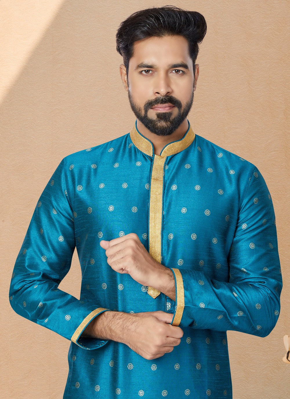 Jacquard Work Banarasi Silk, Jacquard Blue Kurta Pyjama - M4945