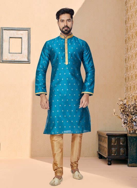 Jacquard Work Banarasi Silk, Jacquard Blue Kurta Pyjama - M4945