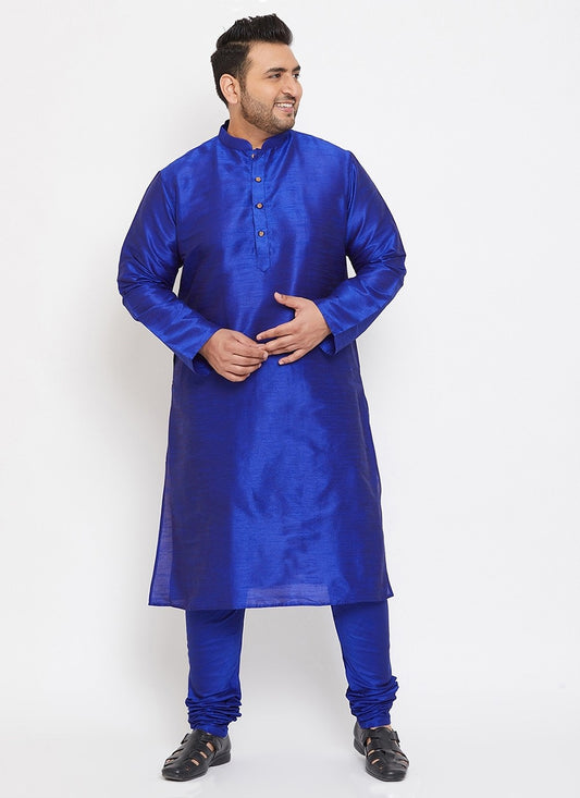 Plain Dupion Silk Blue Kurta Pyjama - M2623