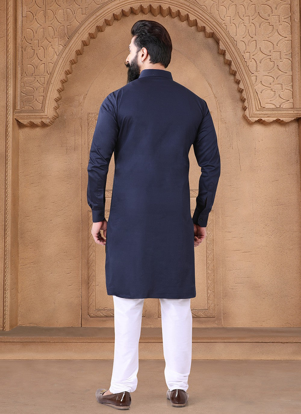 Fancy Work Cotton Blue Kurta - M7646