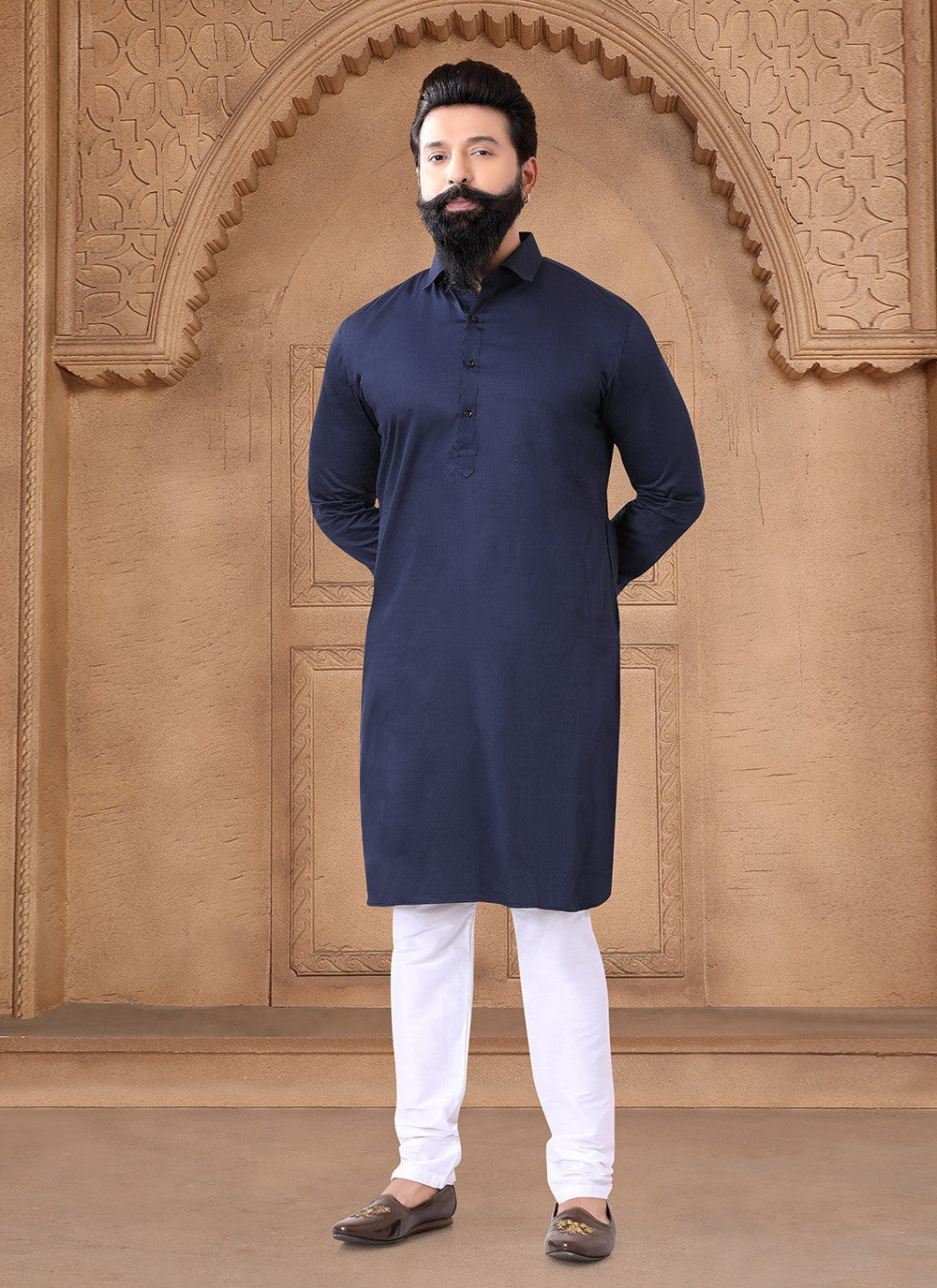 Fancy Work Cotton Blue Kurta - M7646