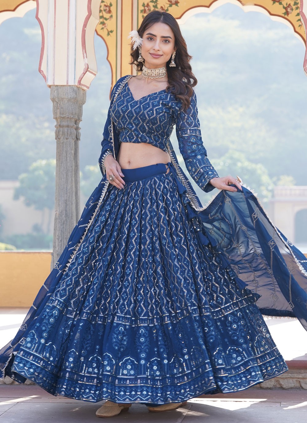 Embroidered Faux Georgette A - Line Lehenga - L1641