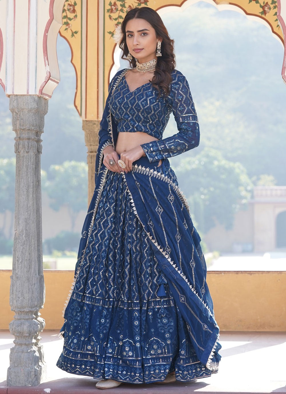 Embroidered Faux Georgette A - Line Lehenga - L1641