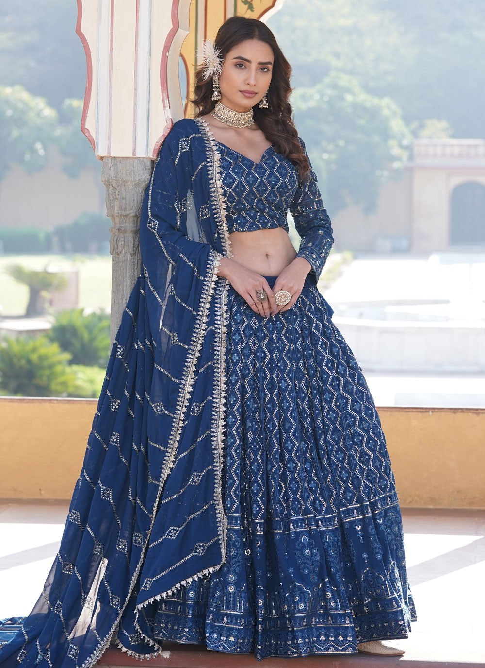 Embroidered Faux Georgette A - Line Lehenga - L1641