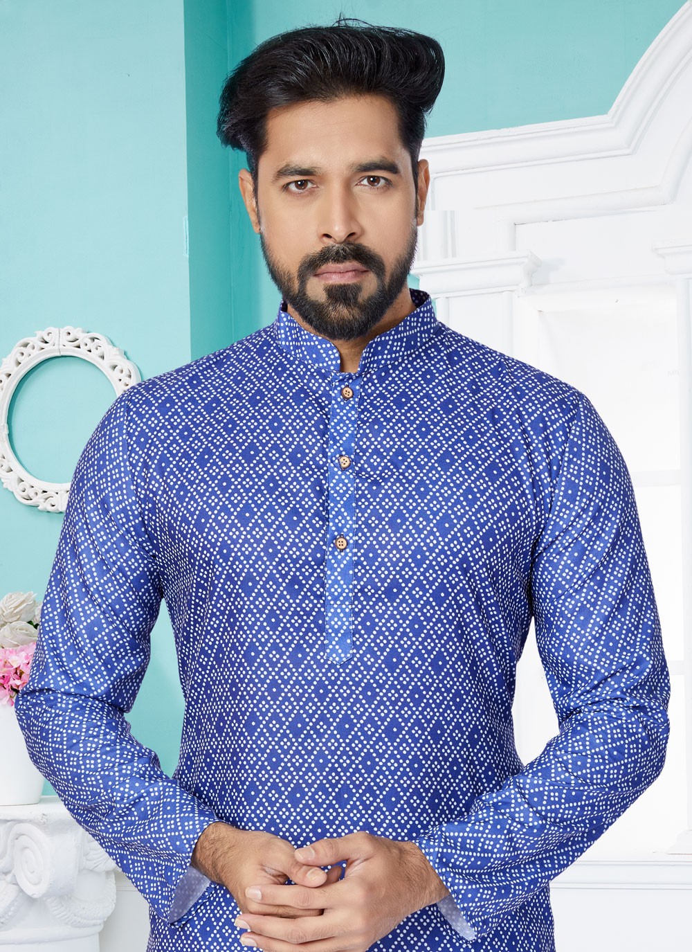 Digital Print Cotton Blue Kurta Pyjama - M5059