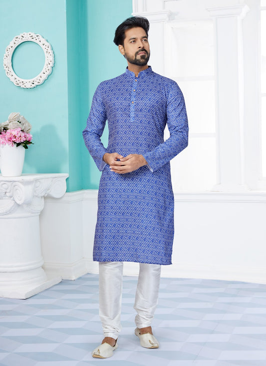 Digital Print Cotton Blue Kurta Pyjama - M5059