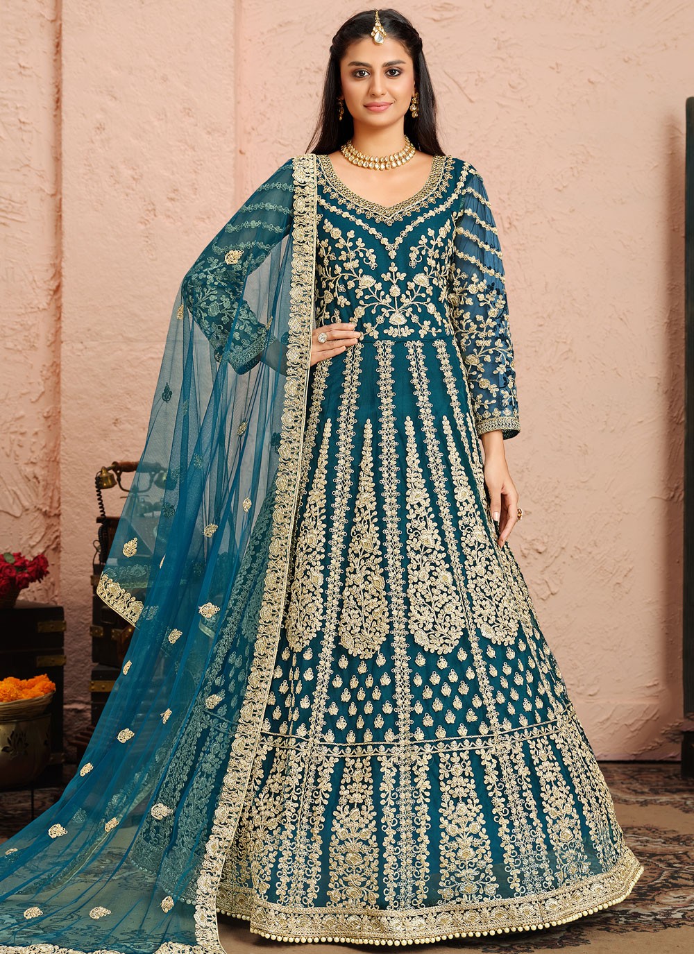 Net Floor Length Anarkali - T464