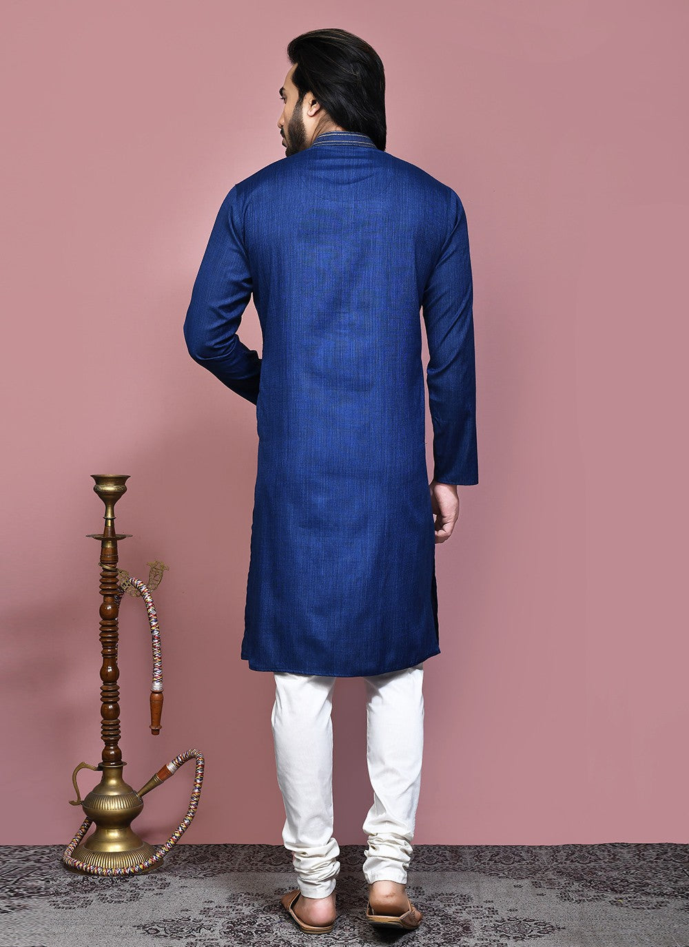 Plain Cotton Silk Blue Kurta Pyjama - M7879