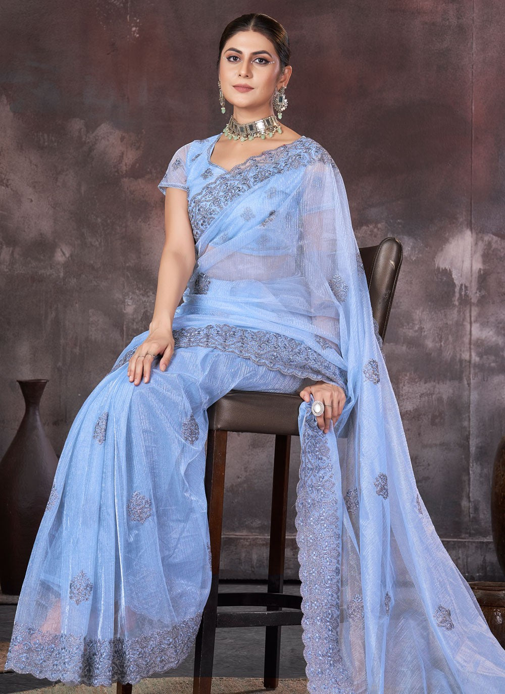 Classic Border Work Net, Organza Saree - S7536