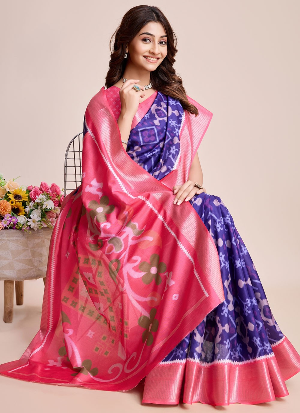 Trendy Digital Print Pure Dola Blue Saree - S10959