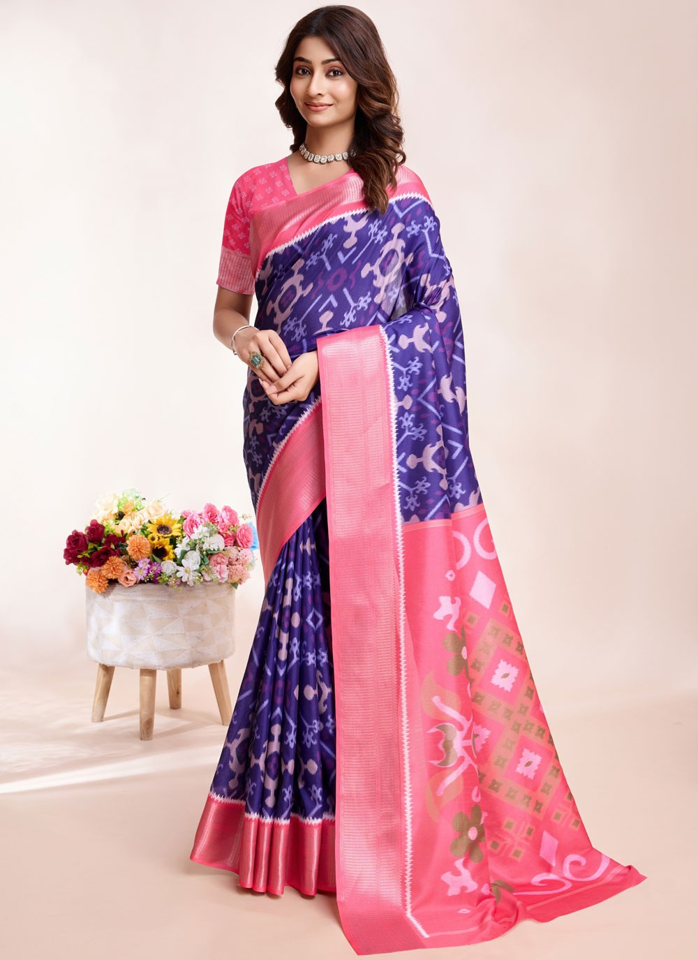 Trendy Digital Print Pure Dola Blue Saree - S10959