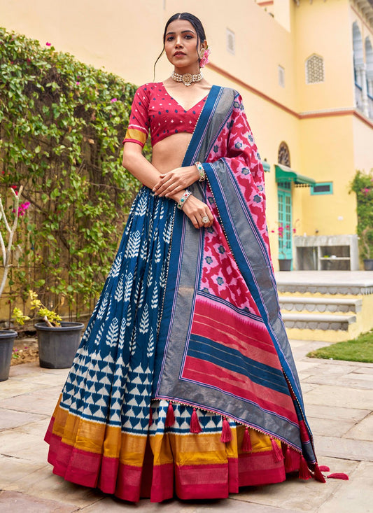 Foliage Prints Tussar Silk A - Line Lehenga - L1604