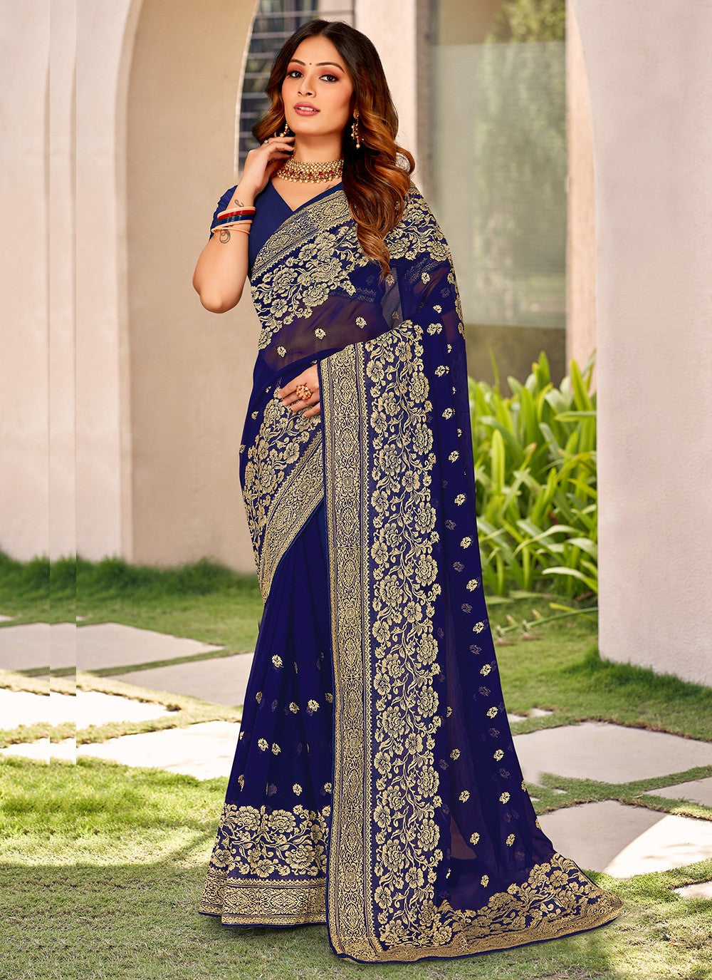 Designer Embroidered Georgette Saree - S3331