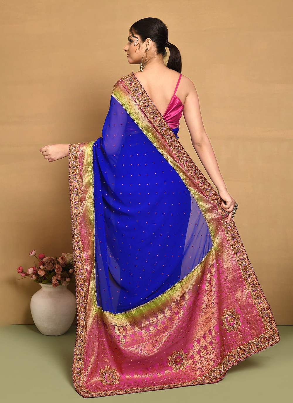 Traditional Hand Embroidery Georgette Saree - S9257