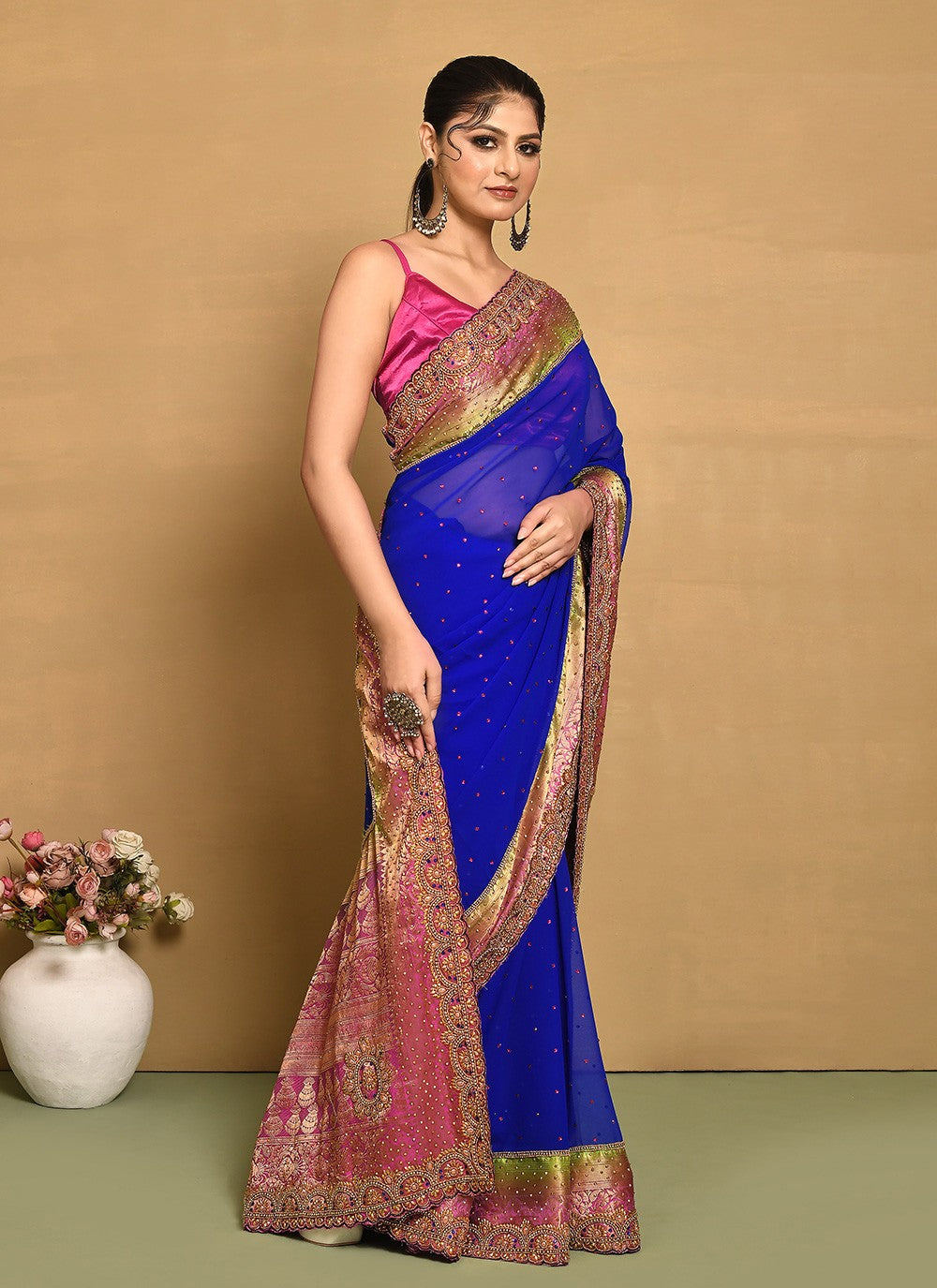 Traditional Hand Embroidery Georgette Saree - S9257