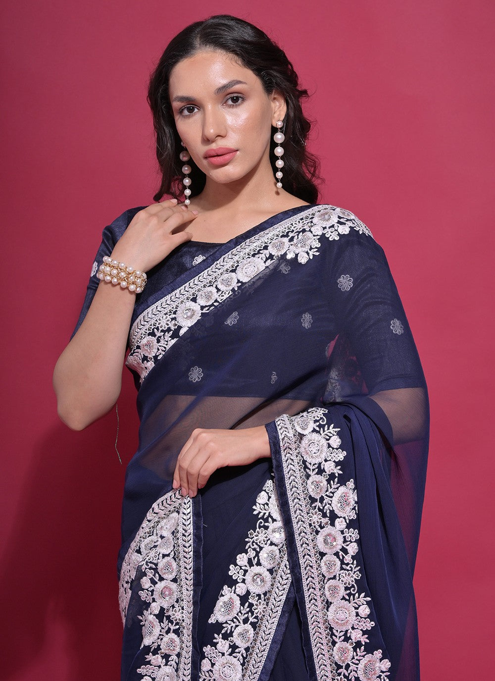 Trendy Embroidered Georgette Saree - S5193