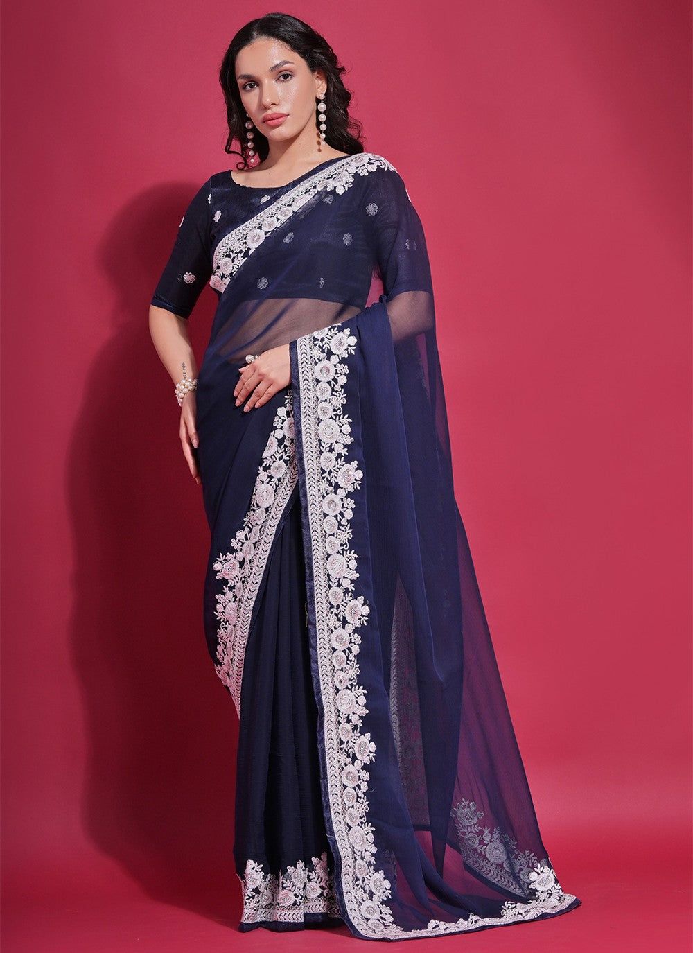 Trendy Embroidered Georgette Saree - S5193