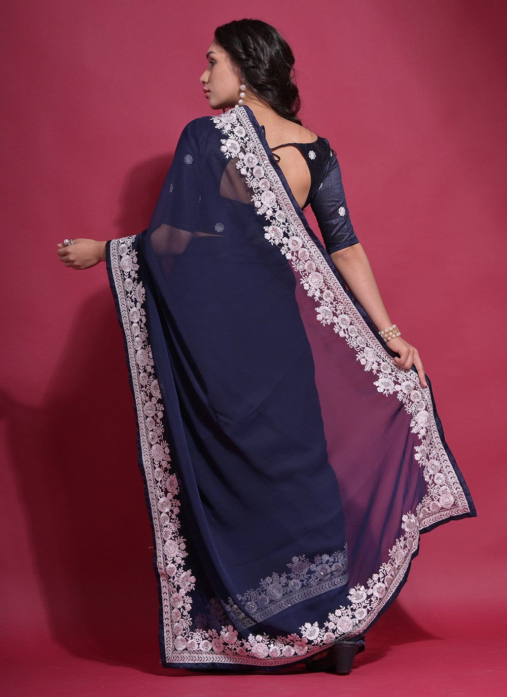 Trendy Embroidered Georgette Saree - S5193