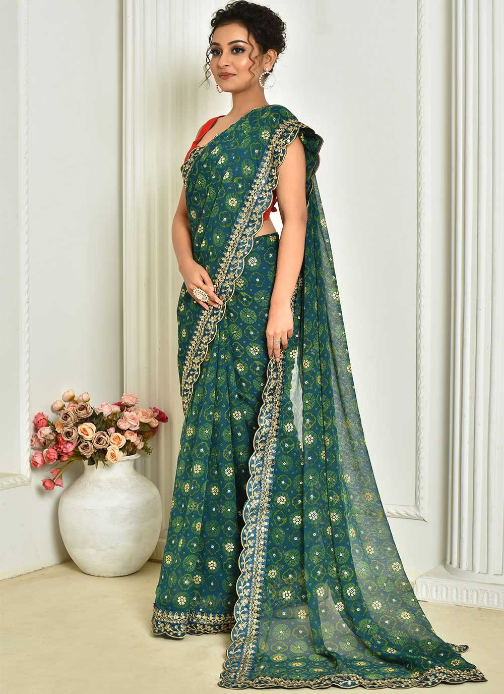 Classic Embroidered Georgette Saree - S2442