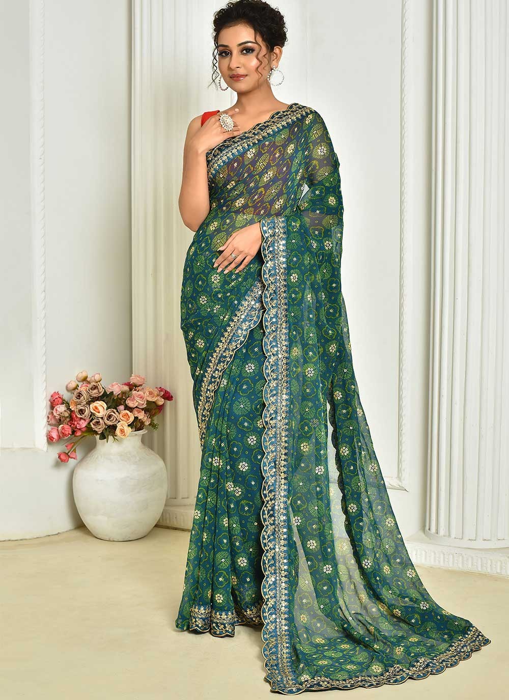 Classic Embroidered Georgette Saree - S2442