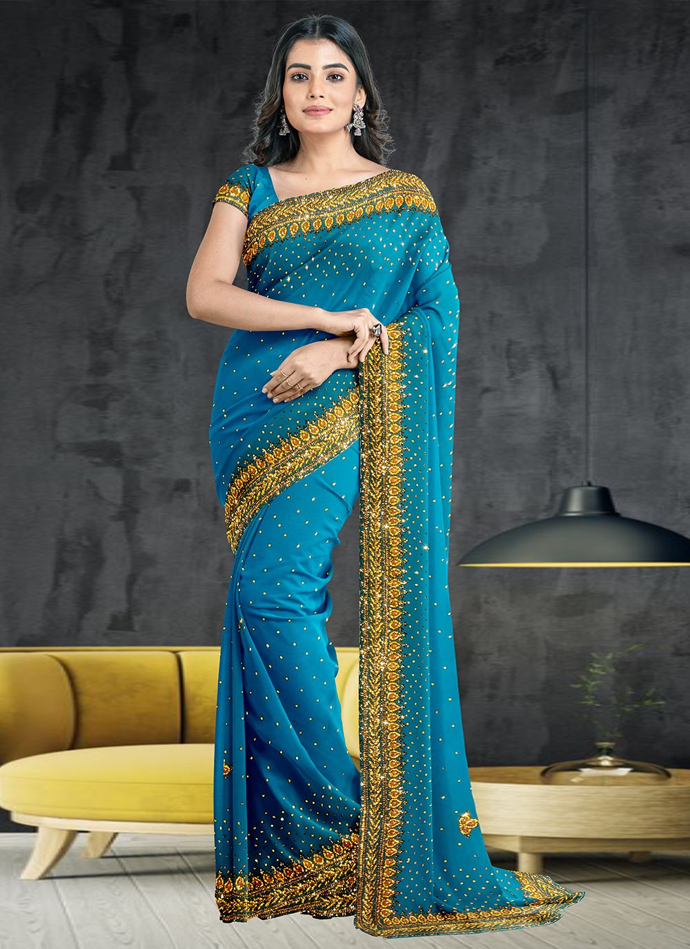 Classic Hand Embroidery Georgette Saree - S1972