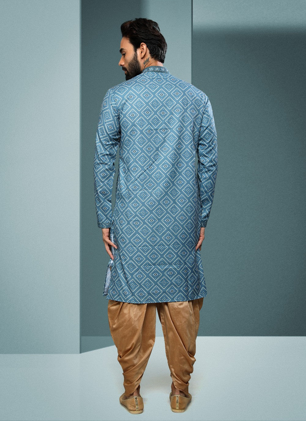 Digital Print Handloom Cotton Blue Dhoti Kurta - M4069