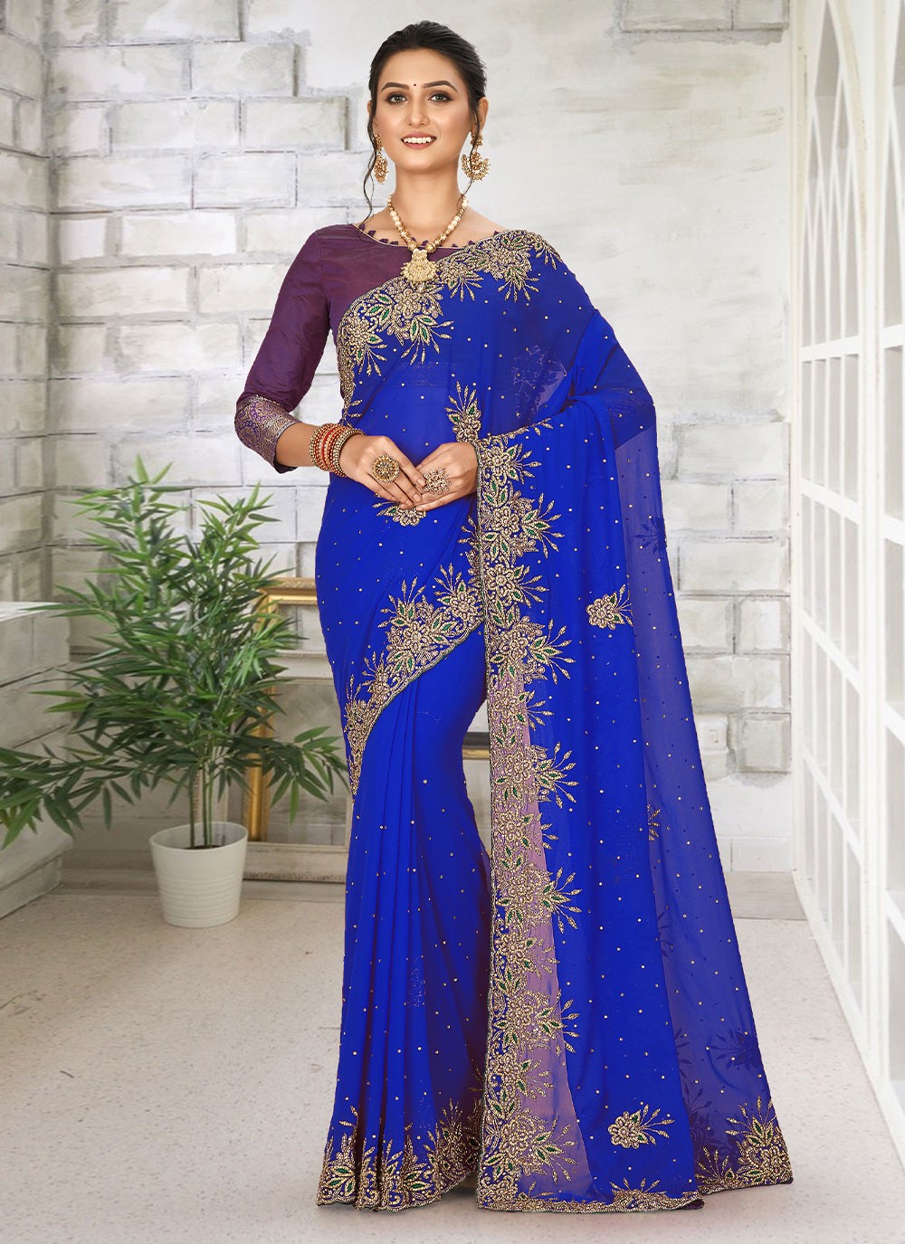 Classic Hand Embroidery Georgette Saree - S2130