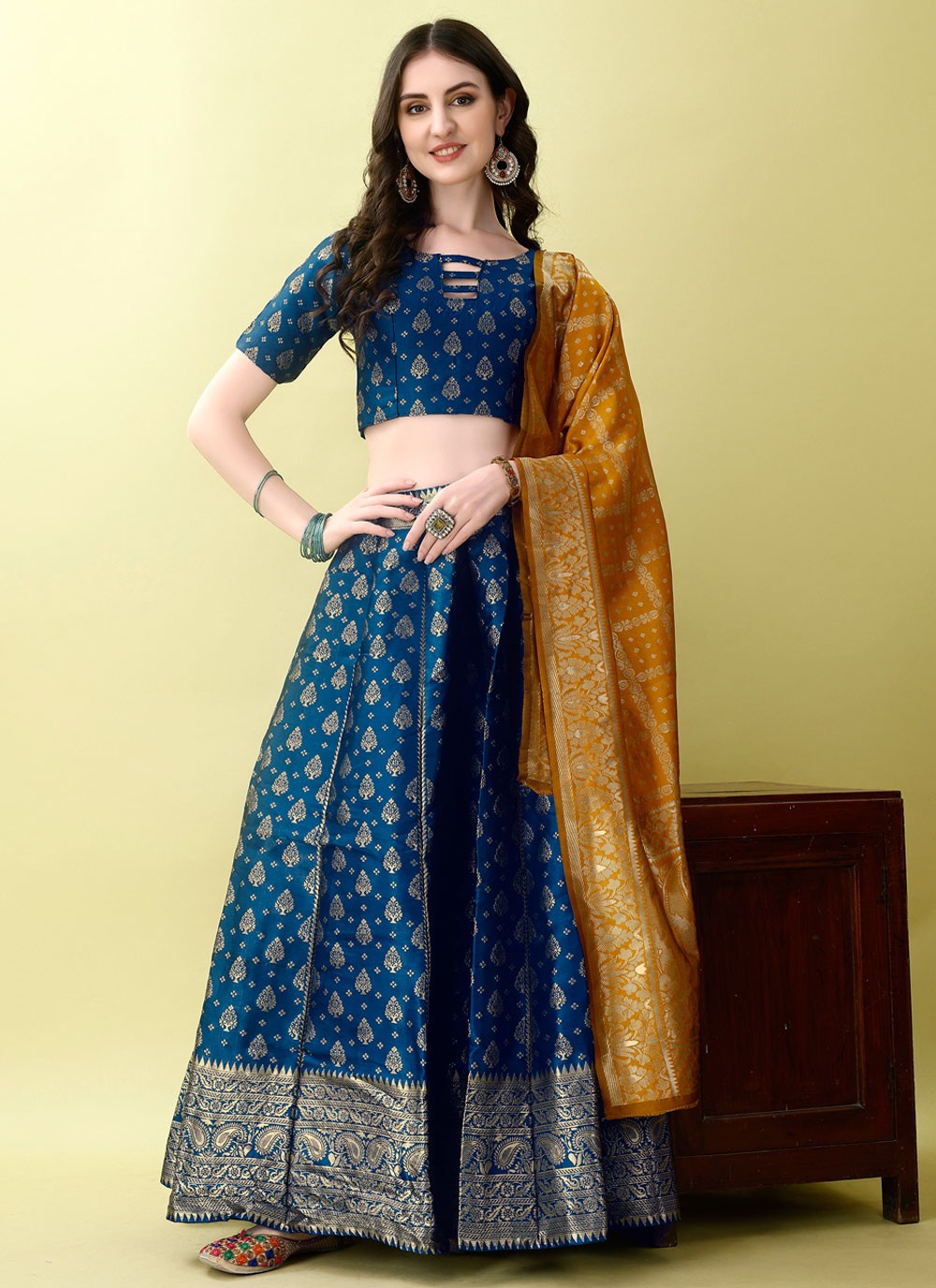 Jacquard Work Jacquard Silk A - Line Lehenga - L2180