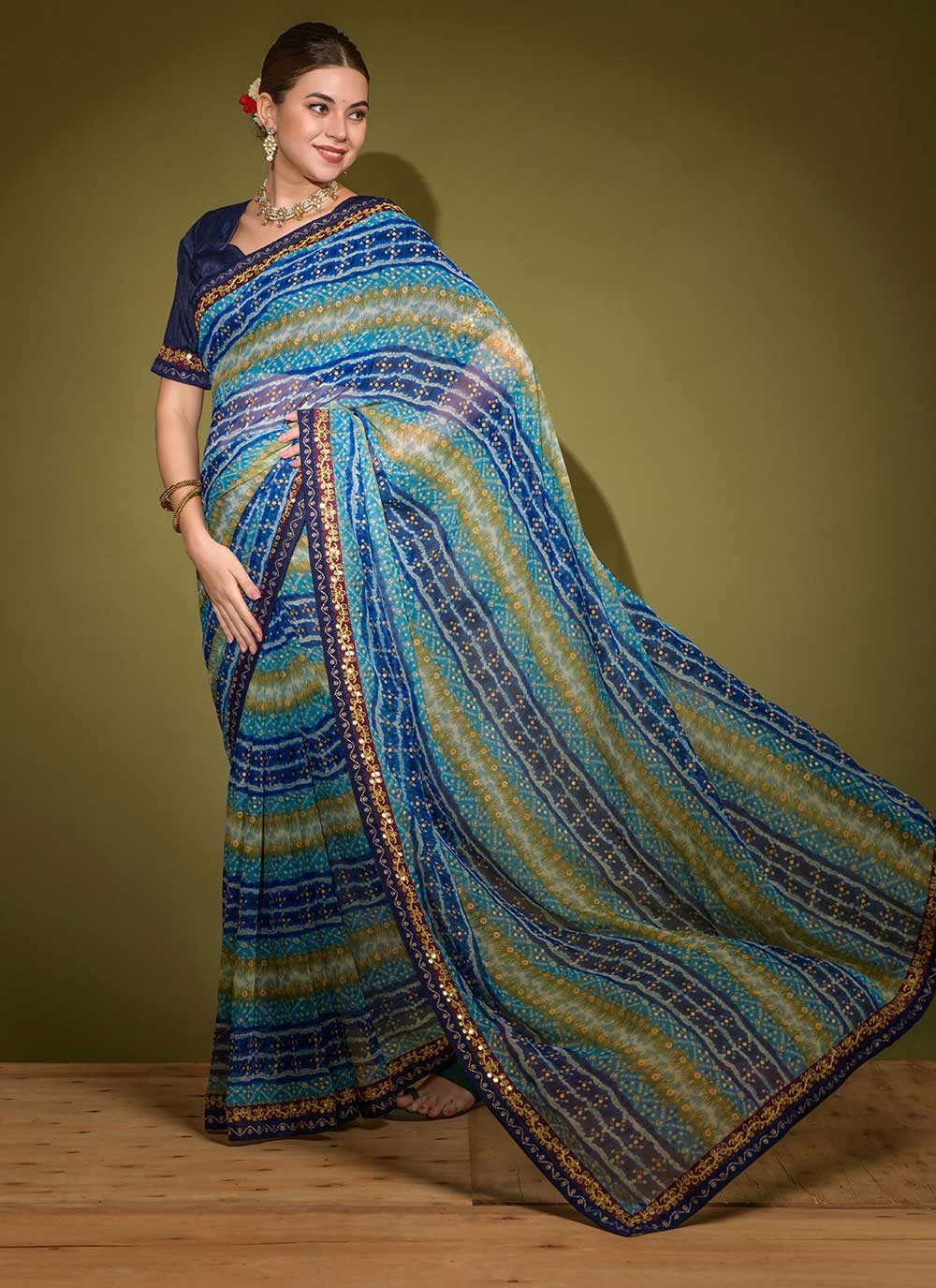 Classic Foliage Prints Georgette Saree - S2591