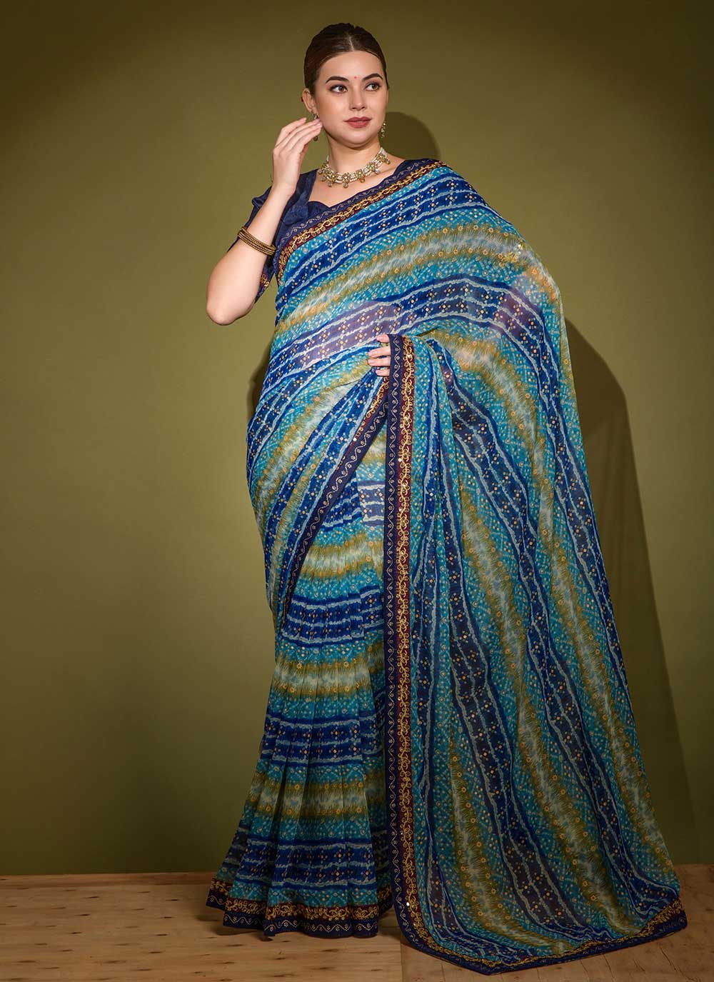 Classic Foliage Prints Georgette Saree - S2591