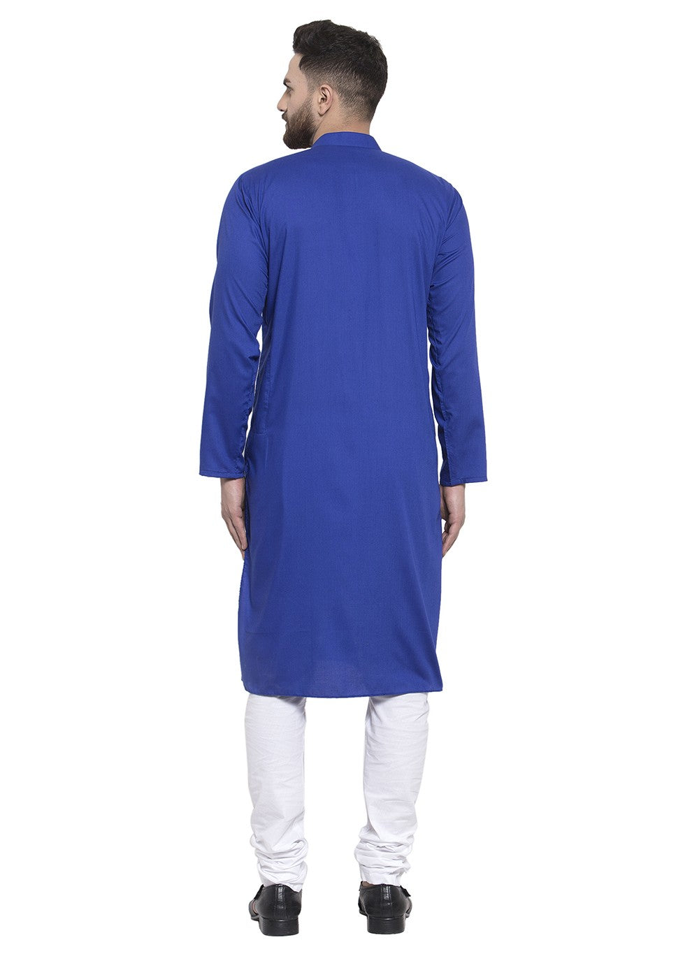 Machine Embroidery Blended Cotton Blue Kurta Pyjama - M5664