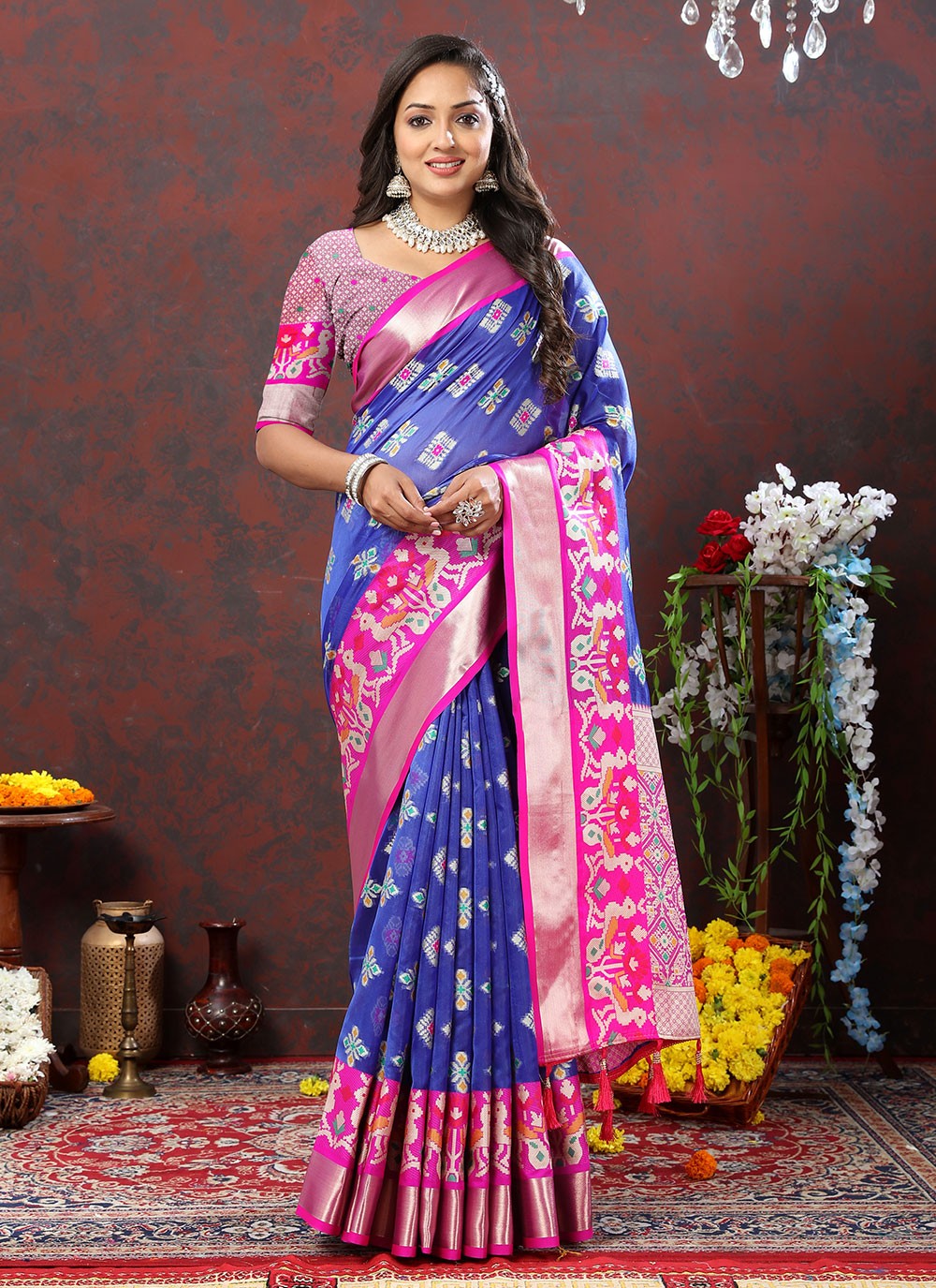 Trendy Meenakari Organza, Silk Saree - S5046