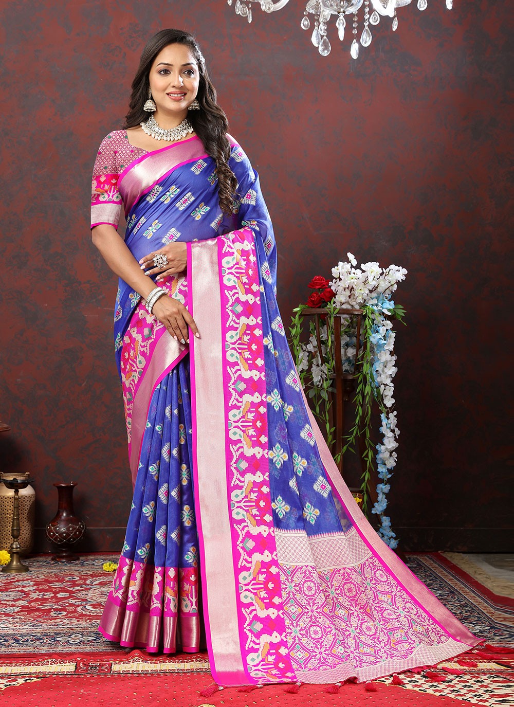 Trendy Meenakari Organza, Silk Saree - S5046