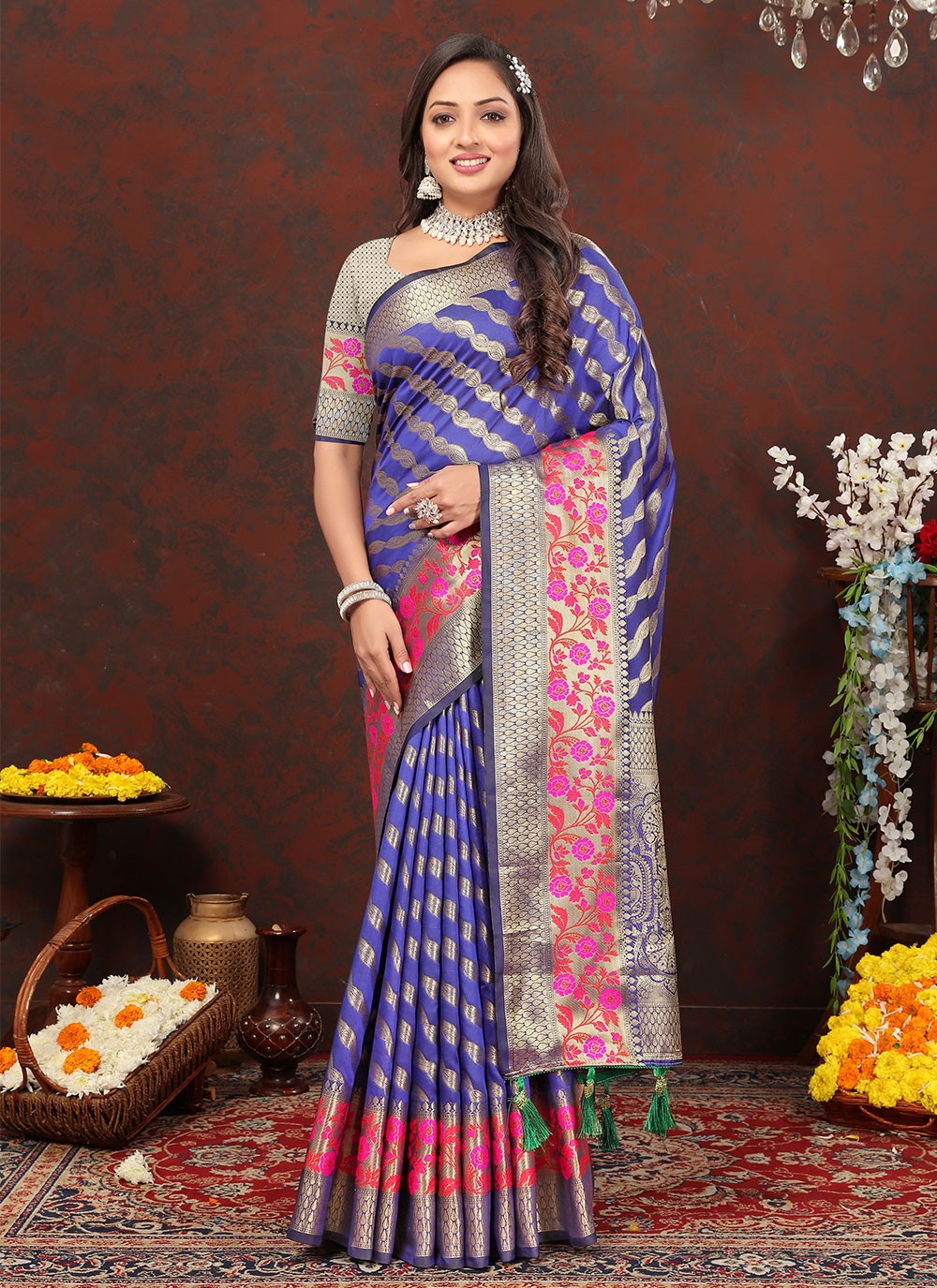 Trendy Meenakari Organza, Silk Saree - S5046